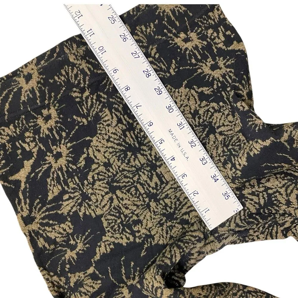 Free‎ People Gold Metallic Ornate Floral Print Leggings Black Boho